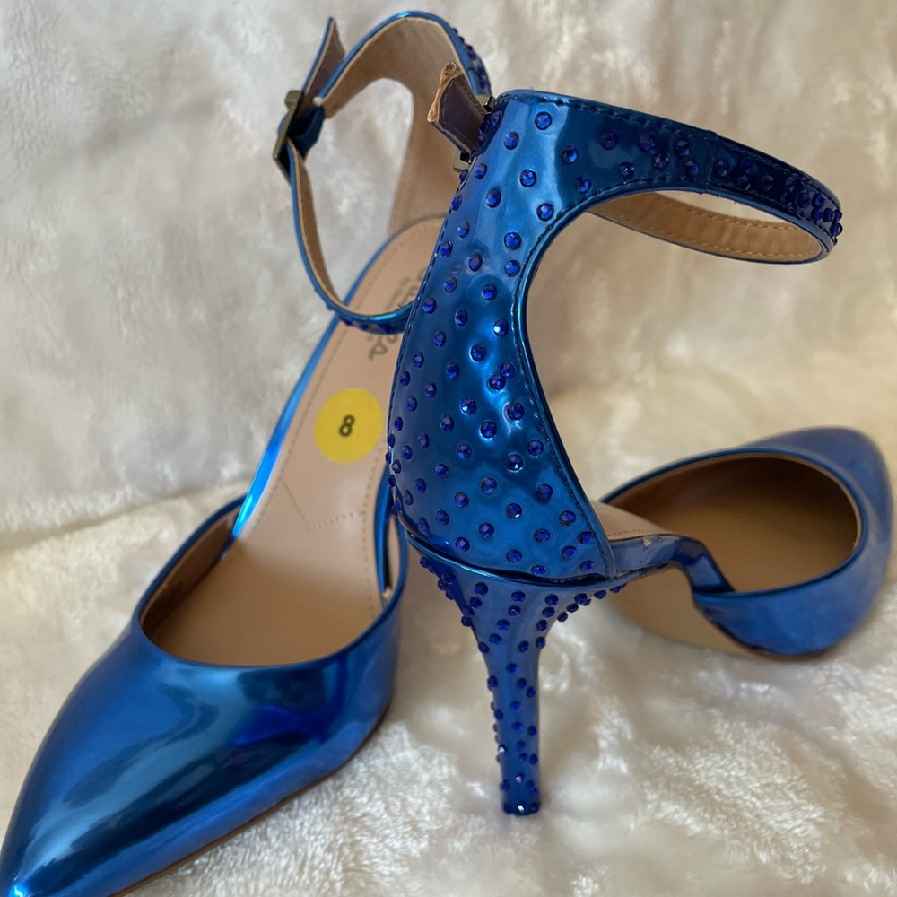 Charles By Charles David Metallic Blue Ankle Strap Heels - Picture 2 of 13